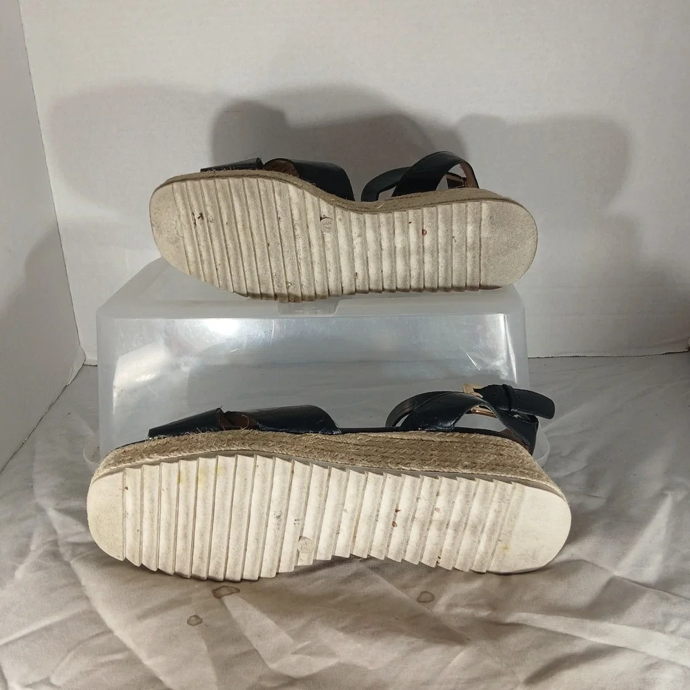 Liz Claiborne‎ Eastside Platform Wedge Sandals 7.5 Black Croc Espadrille Boho